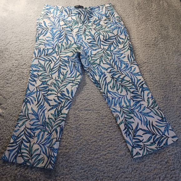 Roz & Ali Leaf Print Cropped Ankle Pants Casual‎ Boho Festival Chic Womens 14 - Picture 1 of 9